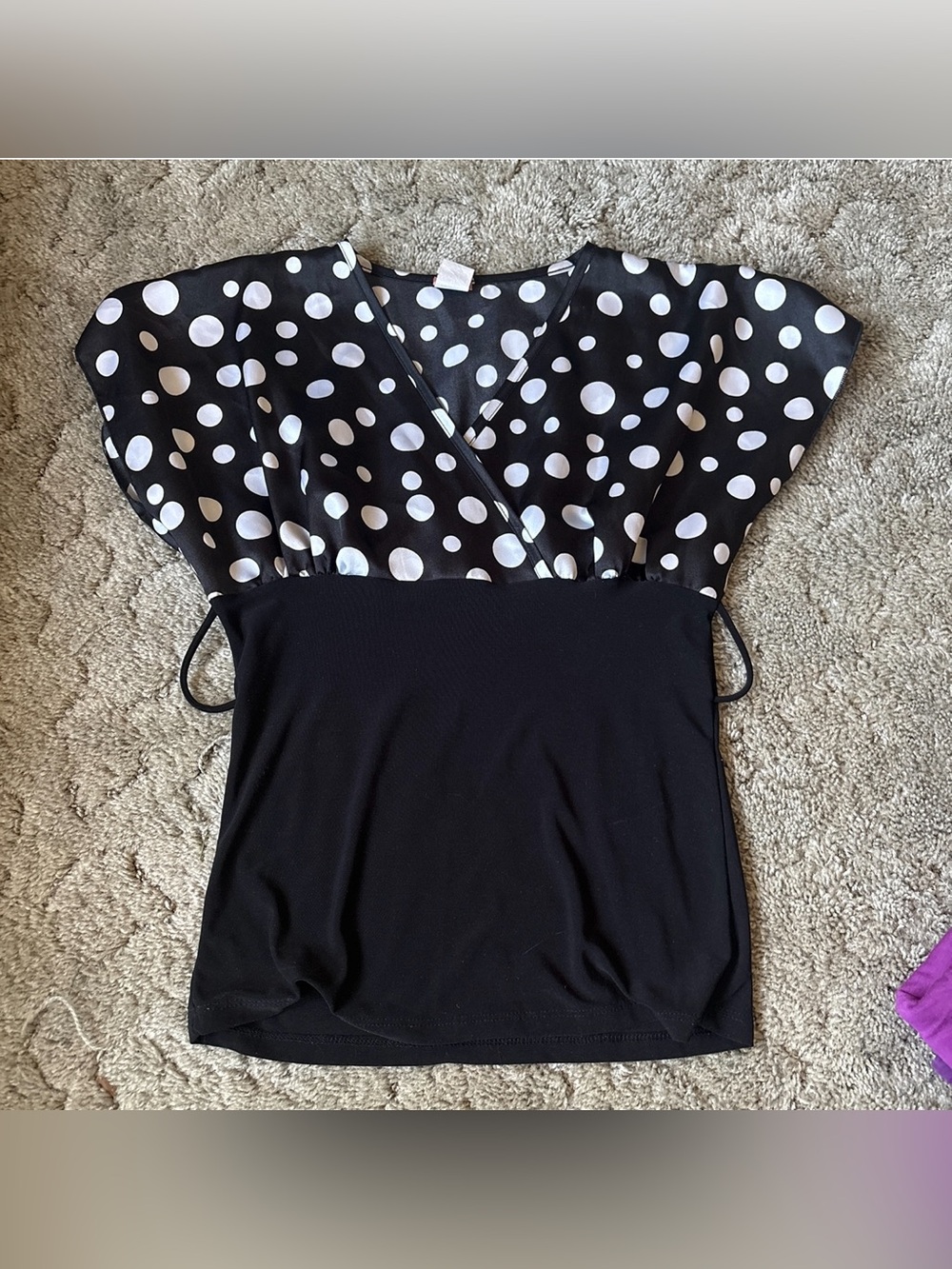Polka Dot Black and White Wrap-Style Women's Top